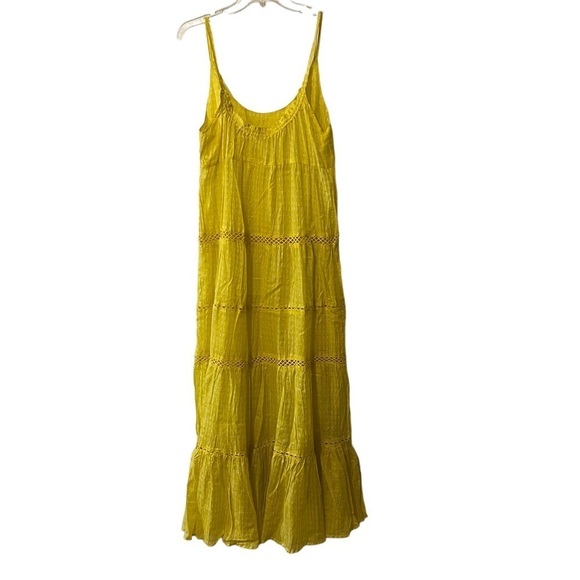 NWT Free People Midnight Dance Print Maxi in Canary Combo XS Tiered Crochet - Picture 6 of 15